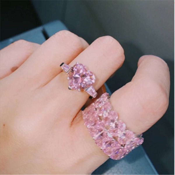 

hbp fashion song yanfei's same pink zircon love oval combination ring, Silver