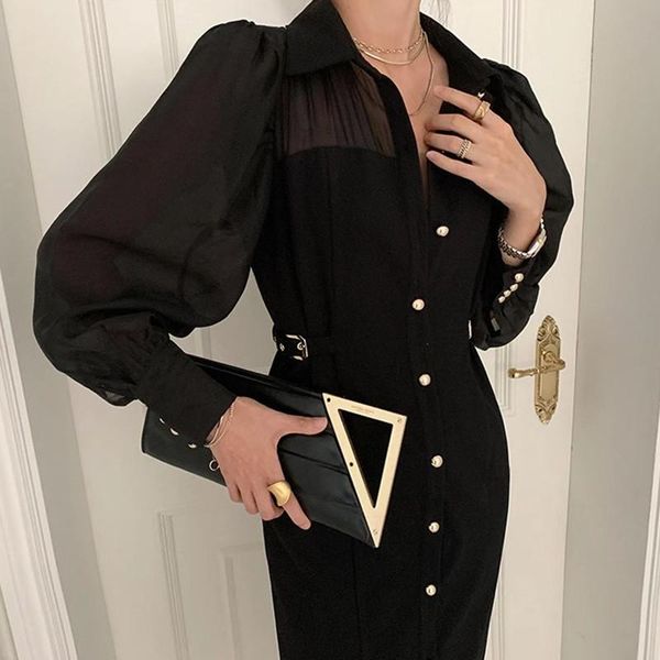 

casual dresses 2021 spring small fragrance knitting women eleagnt single-breasted office lady long sleeve sweater dress, Black;gray