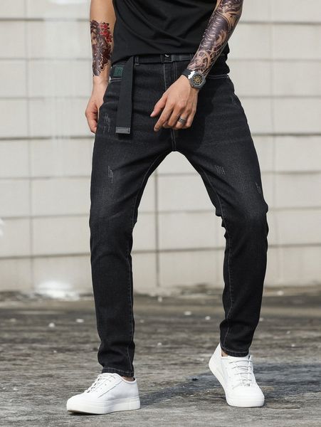 

men patch detail cat scratch jeans without belt y4lb#, Blue