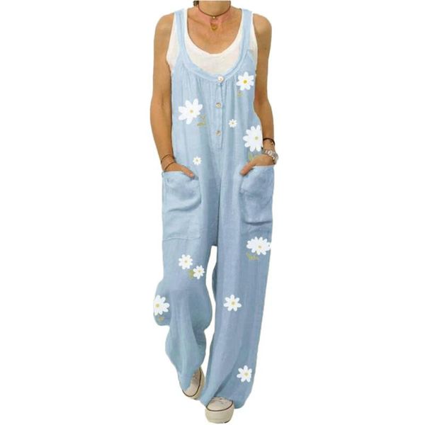 

women's pants & capris women jumpsuit sleeveless floral print pockets buttons bib overall dungarees dungare, Black;white
