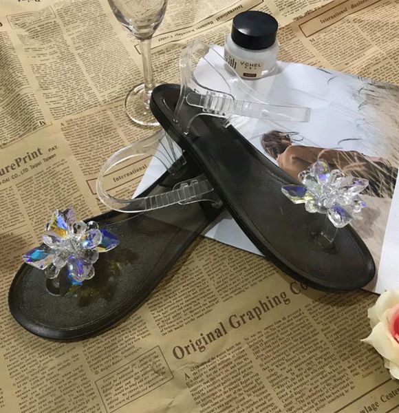

sandals 2021 spring and summer beach ladies crystal flower jelly women's shoes casual vacation women fashion slippers, Black