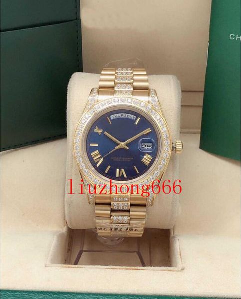 

master watches, fashion business, diamond bezel strap, gold case, 36 mm disk sapphire glass, folding buckle, mechanical automatic chain move, Slivery;brown