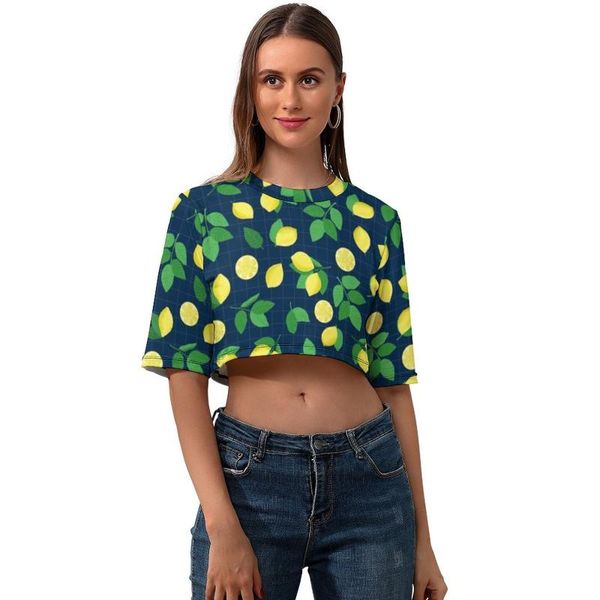 

women's t-shirt lemon crop t shirt street style trendy women short sleeve printed o neck polyester tshirt, White