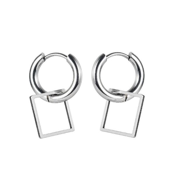 

hoop & huggie stainless steel women delicate rectangle geometry earrings jewelry gift for him minimalist valentine's day, Golden;silver