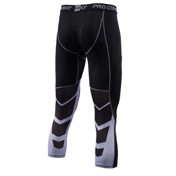 

mens bodyboulding pants 3/4 men leggings compression tights jogging leggings pants gym trousers baskteball tights men dry quick t200326, Black