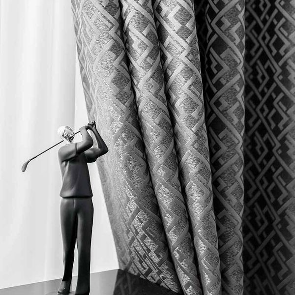 

high-grade gray modern minimalist light luxury sound insulation chenille full blackout curtains for living dining room bedroom
