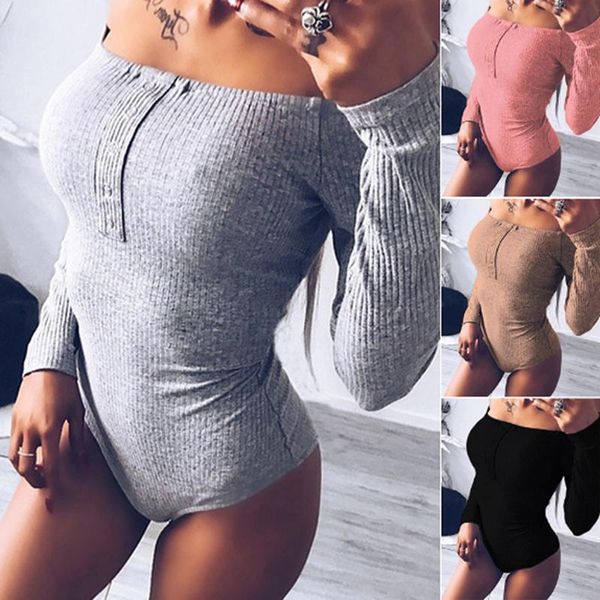 

body mechanics clothing slash neck bodysuit spring autumn women fashion long sleeve off shoulder jumpsuit casual ladies rompers, Black