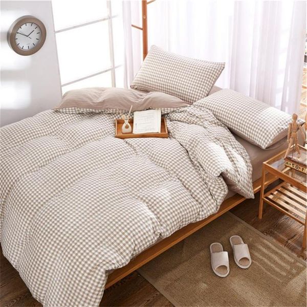 

bedding sets fashion plaid set ab design skin-friend cotton fabric ins style quilt cover sheet pillowcases enjoy soft night oceania