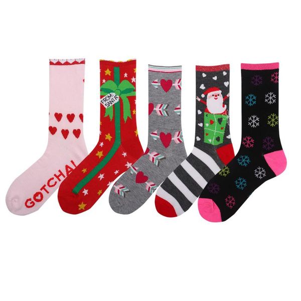 

socks & hosiery year 2022 christmas women santa claus snow cotton, Black;white