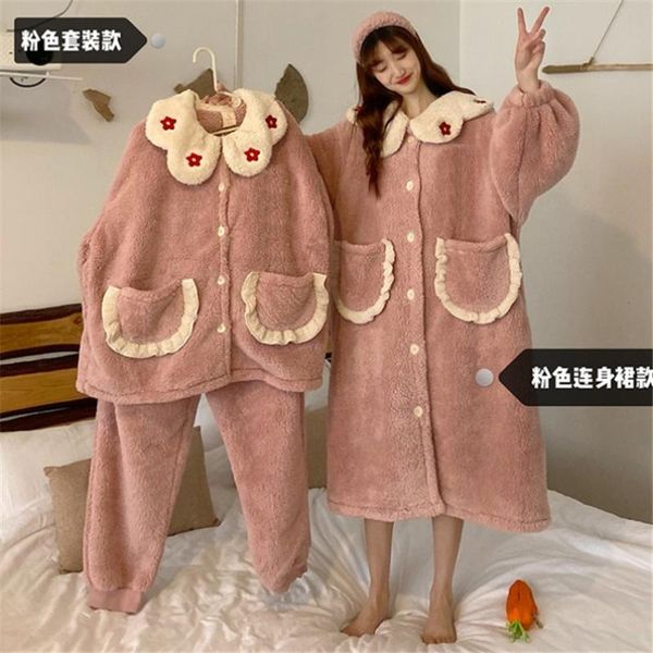 

women's sleepwear 20 autumn winter women long sleeve nightgown pink flannel nightgowns girls night dress cute princess coral fleece 125, Black;red