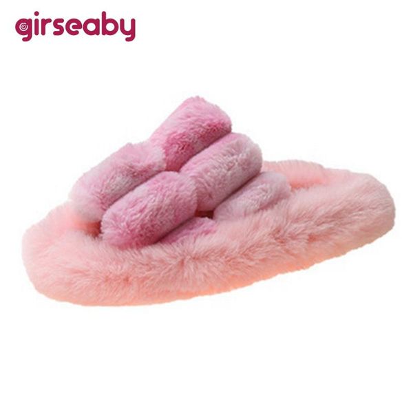 

slippers 2021 winter keep warm women fur furry fluffy soft indoor slides thick flats heel non slip luxury design house shoes, Black