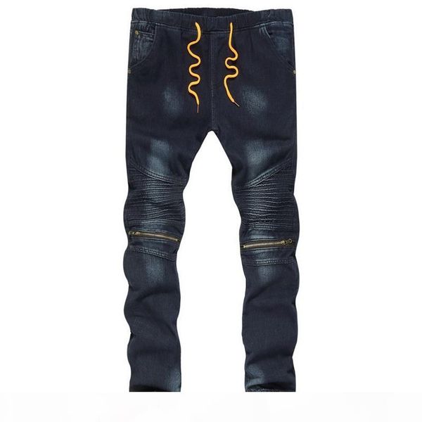 

puimentiua men's pleated biker jeans pants new slim fit motocycle denim trousers straight wash multi zipper jeans, Blue