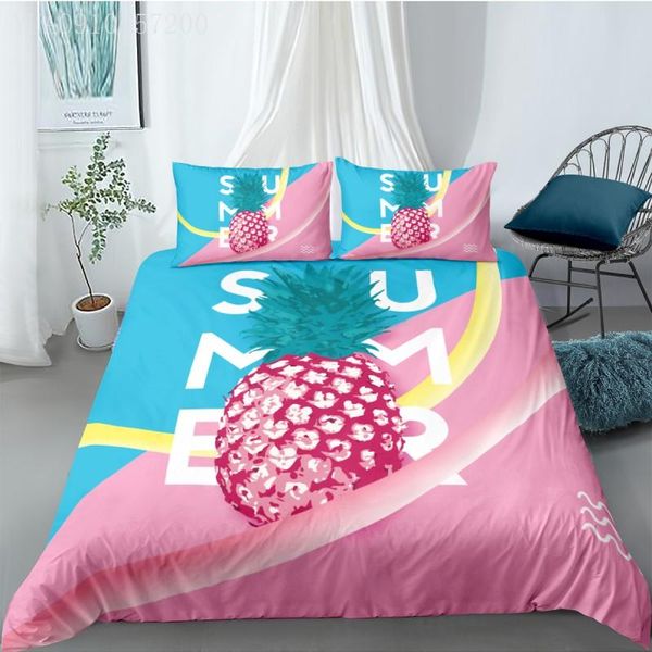 

bedding sets fashion 3d printed set pink blue pineapple cartoon 2/3pcs duvet cover and pillowcase for girls bedroom bedspread
