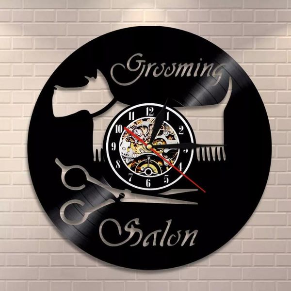 

wall clocks groomer scissor art clock pet grooming vintage record puppy shop salon sign led light decor
