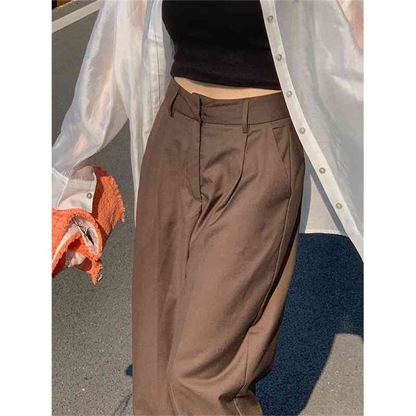

women's pants & capris coffee brown suit women spring and summer retro wide-legged straight loose thin drape all-match casual lon, Black;white