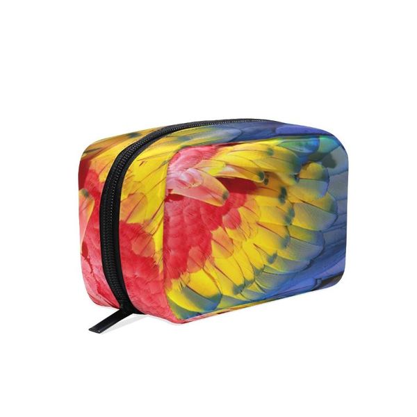 

fengju makeup cosmetic bag portable toiletries bag fashionable square storage for girls lady woman parrot feathers