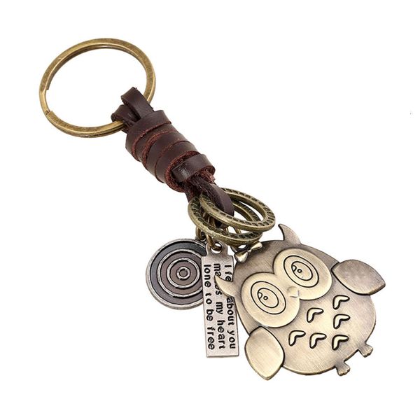 

accsori woven leather key chain bronze owl versatile bag pendant