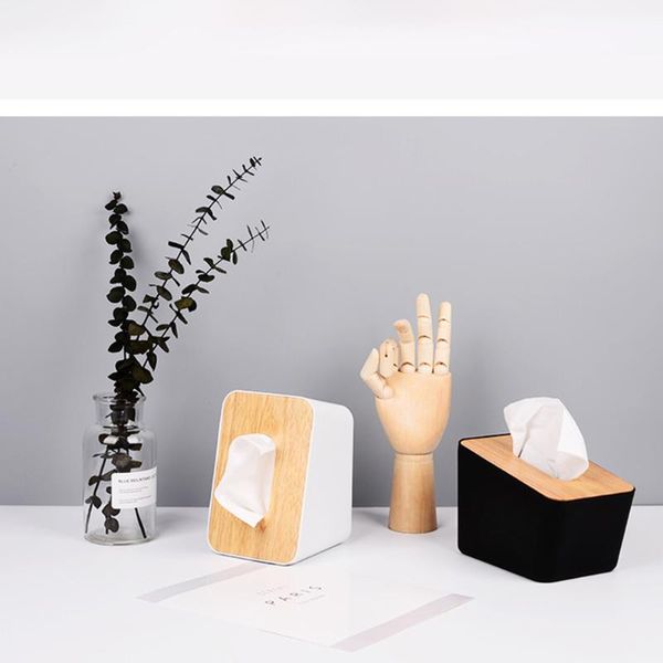 

tissue boxes & napkins box napkin paper holder with wooden cover for home office (black)