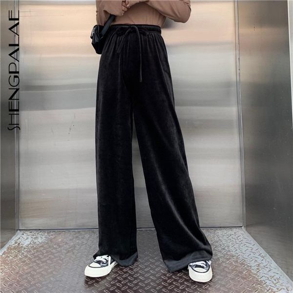 

women's pants & capris shengpalae down vertical sense high waist directly barrel wide leg 2021 black autumn loose women trousers fashio, Black;white