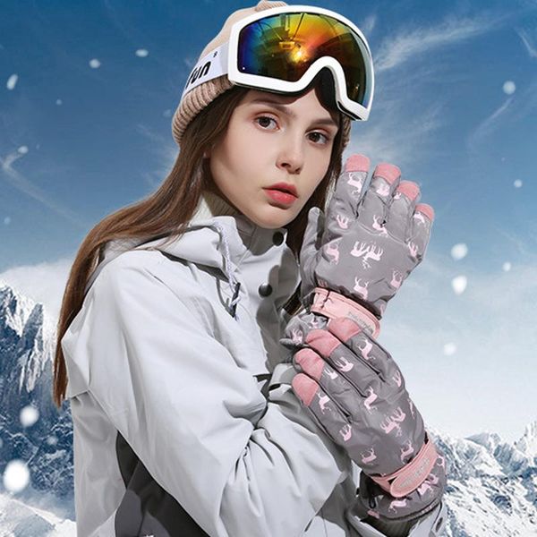 

sports gloves women's touch screen waterproof padded mittens print winter ski female warm and frostproof ridding, Black