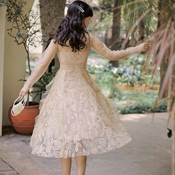 

casual dresses 2021 fashion the lace embroidery bow slim dress, Black;gray