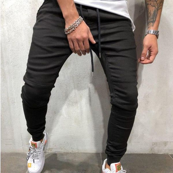 

men's jeans denim fabric bunch pants spring and autumn casual sports trousers skinny micro-stretch fashion comfortable, Blue