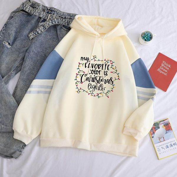 

women's hoodies & sweatshirts women my-favorite-color-is-chrislmas-lights printed funny harajuku hooded streetwear hit color pullover, Black