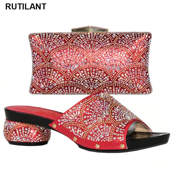 

dress shoes red color african women bags set italian ladies and to match decorated with rhinestone party bag, Black