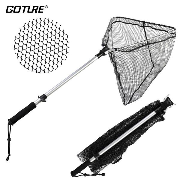 

fishing accessories goture portable landing net folding monofilament network 86cm 100cm 108cm with ruler lanyard
