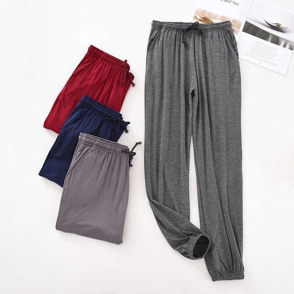 

men's sleepwear spring and autumn pajamas home pants tapered elastic loose large size trousers pajama, Black;brown