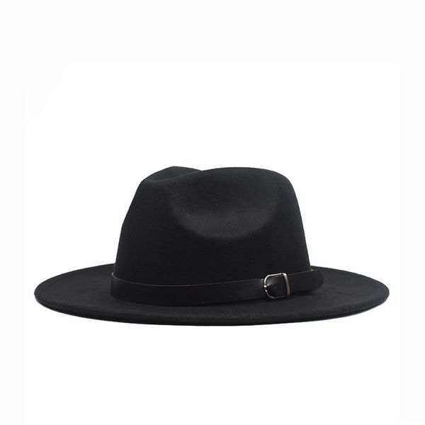 

autumn winter flat brim wool felt fedora hats with buckle jazz formal hat panama cap plain hat men women big brim felt hat, Blue;gray