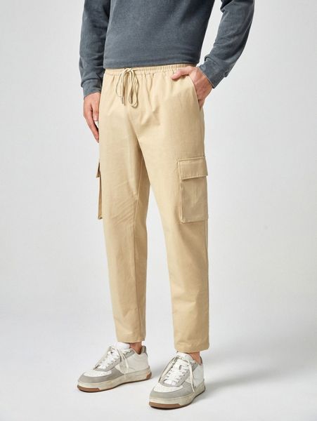 

men drawstring waist flap pocket pants c5rc#, Black