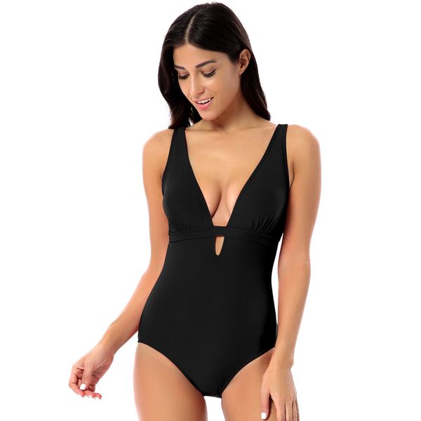 

ins spot cross-border haoshou swimsuit european and american swimwear fashion swimsuit solid color backless womens one-piece swimmi, White;black
