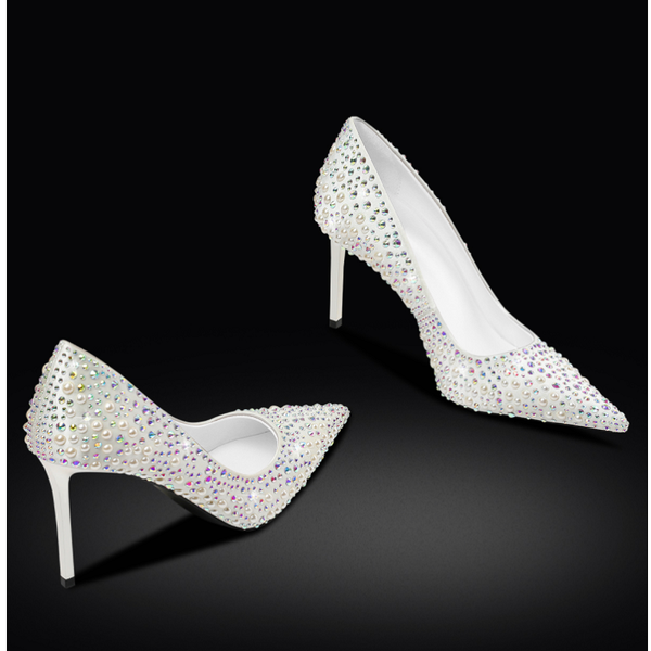 

dress shoes spring style rhinestone pointed toe stiletto white bridal wedding banquet wild fashion women's single, Black