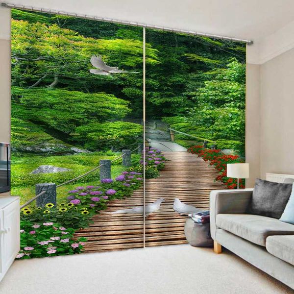 

curtain & drapes po blackout window luxury 3d curtains green forest wood birdge