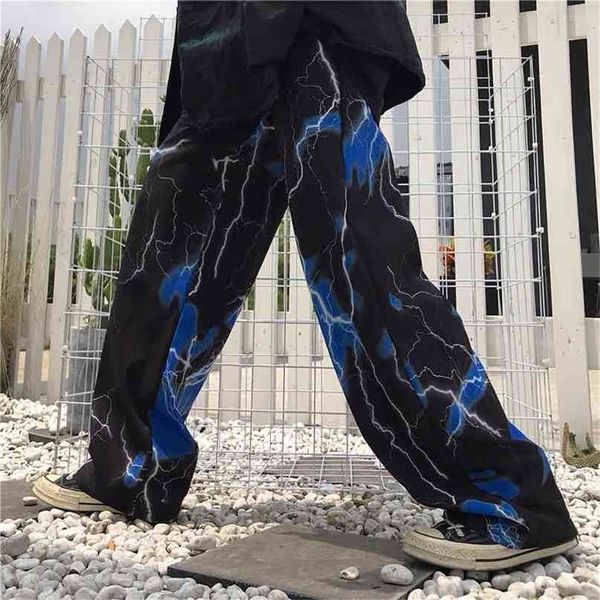 

women's pants spring and summer traf casual loose wide-leg harajuku retro lightning print for women 60 210915, Black;white
