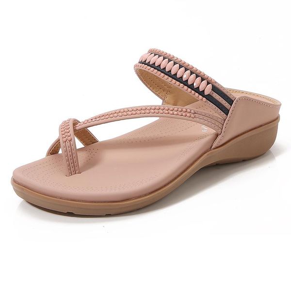 

sandals women wedges summer cross belt fashion beaded retro casual slip on platform flat toe flip flops ladies shose hy84, Black