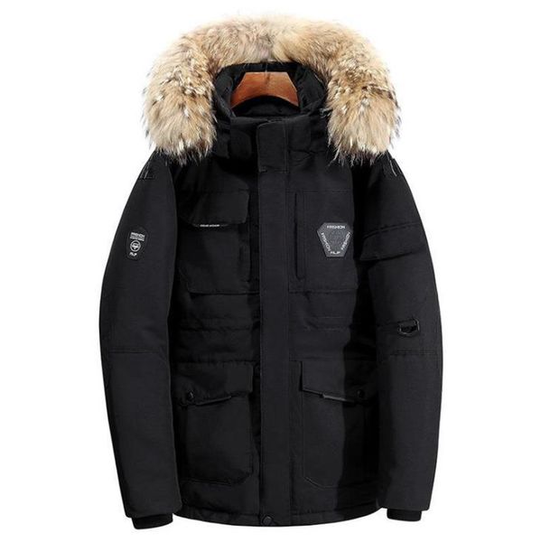 

winter fat donsjack with bontkraag warm parka -30 grades men casual wind close hooded down jassalable, Black
