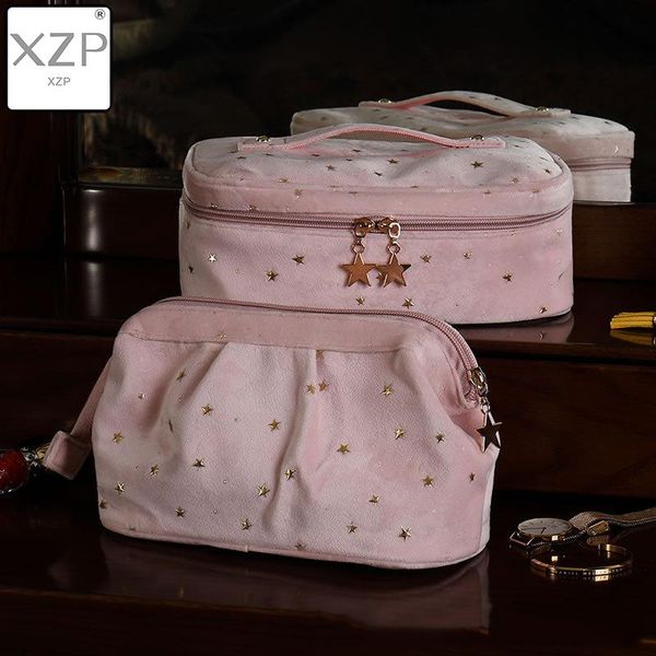 

cosmetic bags & cases xzp velvet bag soft portable travel storage sequins gold star flannel double layer girls gift