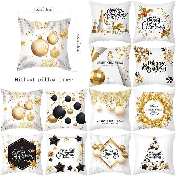 

christmas decorations for home decor white gold pillow case 45x45 cm santa claus cushion cover navidad year 2022