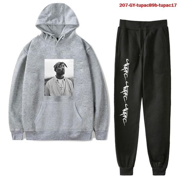 

men's tracksuits men sets tupac printed sweatshirt hip hop hoodies winter casual suit 2 piece/sets graphic streetwear 2021, Gray