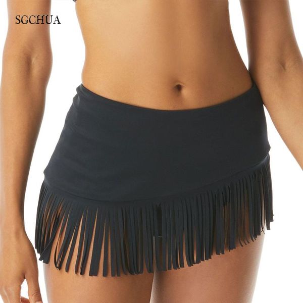 

sgchua distinctive women's swimming trunks big 5xl bikini bottom with skirt 4xl beach tassel briefs rhinestone lace panties