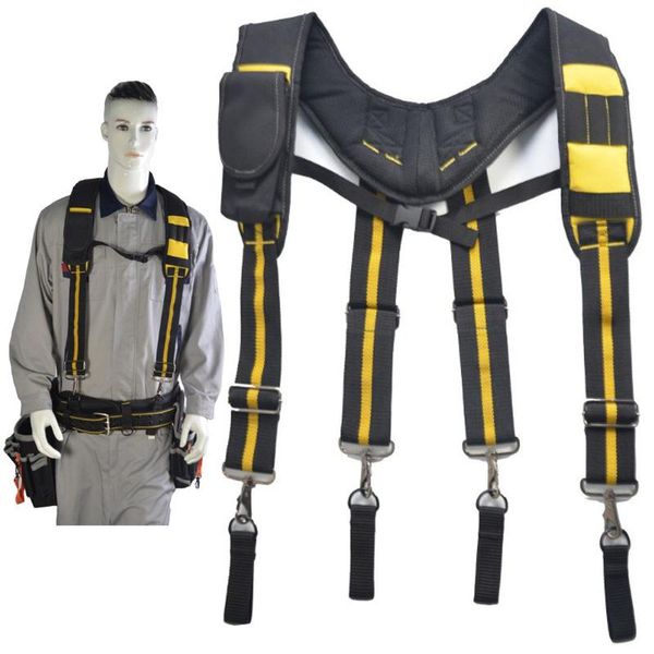 

x type padded heavy duty braces suspenders men work tool can hang tool pouch reducing weight tooling braces with 4 support loops, Camo;black
