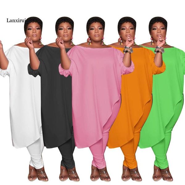 

plus size tracksuits loose tracksuit asymmetric 2 pieces sets women long sleeve x-long + skinny pants oversized clothings xl-5xl