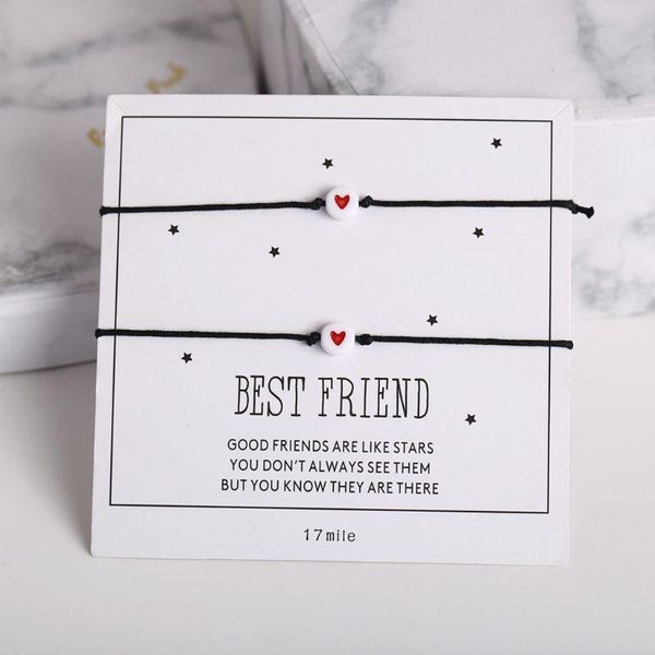 

charm bracelets 40gb 2 pcs/set heart bead rope bracelet women men couple bangles good friends jewellery gift for girls, Golden;silver