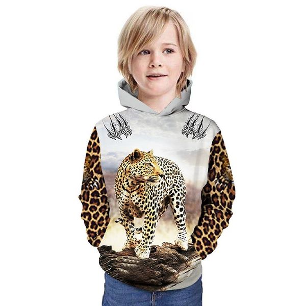

leopard print children's 3d printing pullover hoodie men/women/girl fashion soft hooded sweater hooded sweater, Black