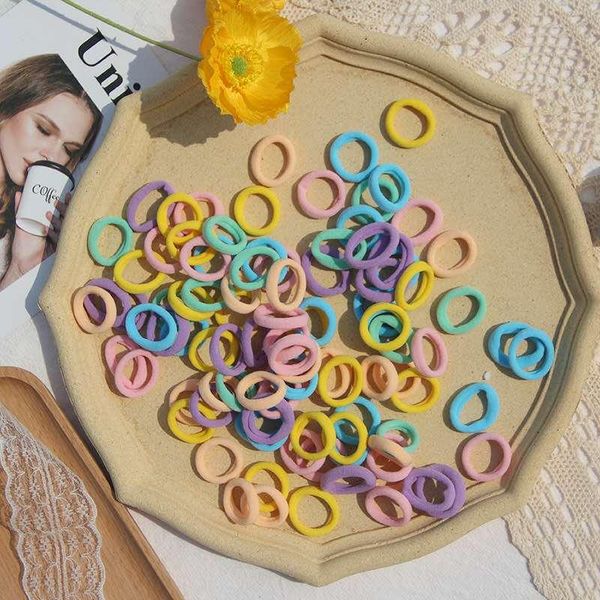 

hair accessories 100pcs elastic rope band candy color seamless high ties rings rubber for girls, Slivery;white