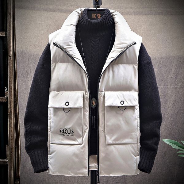 

winter korean down cotton stand collar men's loose casual versatile short warm vest 9193, Black;white