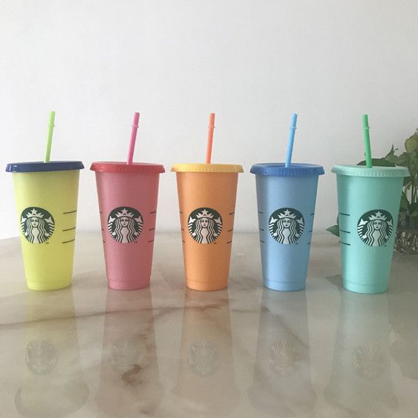 

24oz color change tumblers drinking juice with lip and straw magic coffee mug costom starbucks changing plastic cup 10 pcs shinp