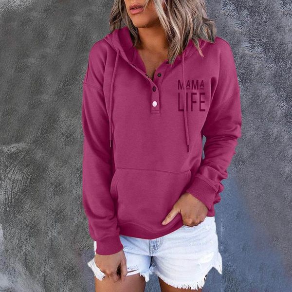

women's hoodies & sweatshirts color block long sleeve casual drawstring button down pullover sweatshirt with pocket natal, Black